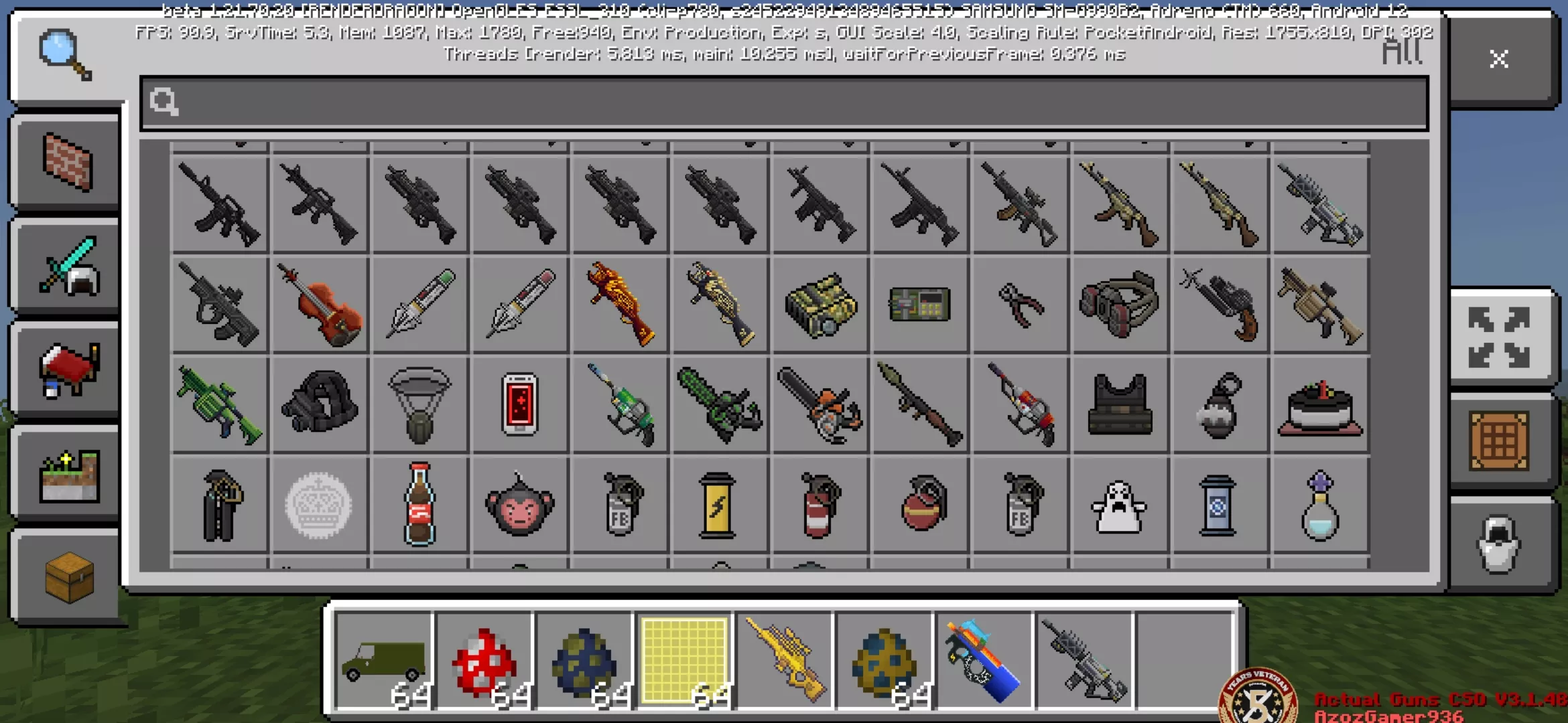 Inventory from Gun Mod for Minecraft PE