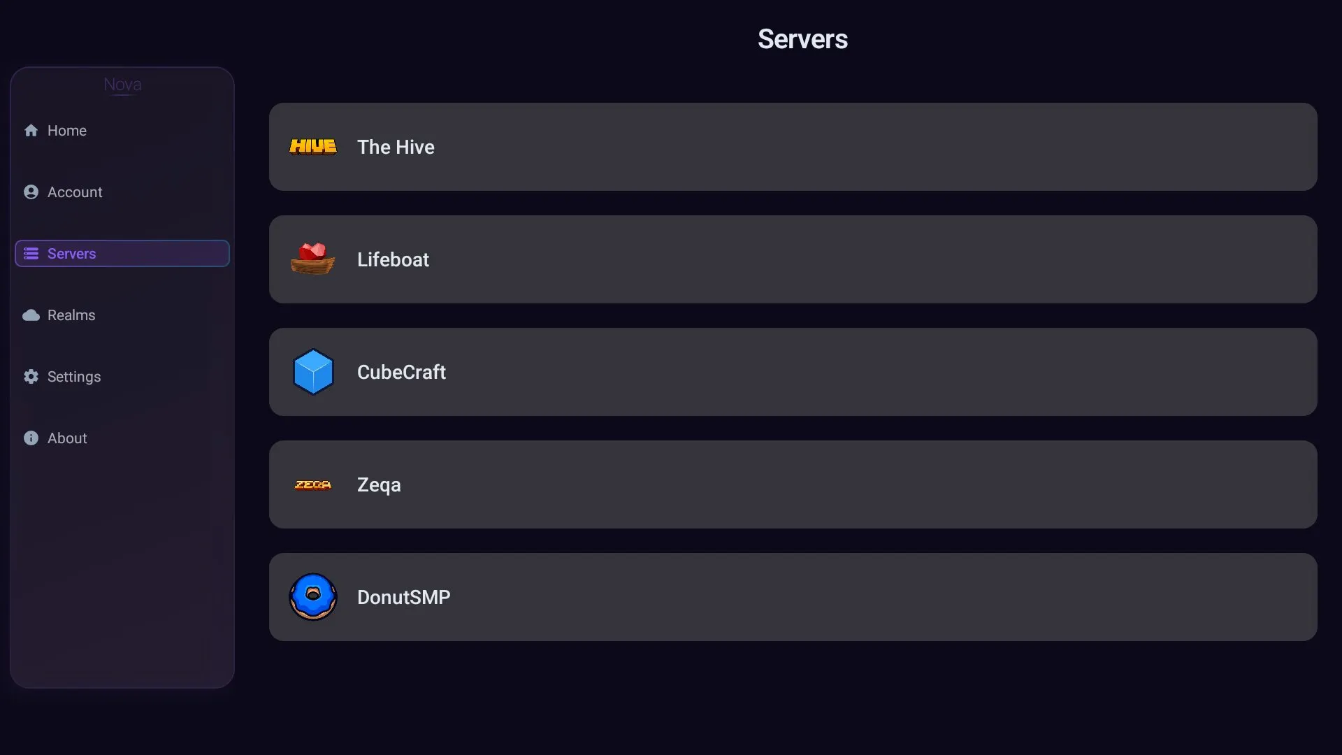 Servers from client nova from Minecraft PE