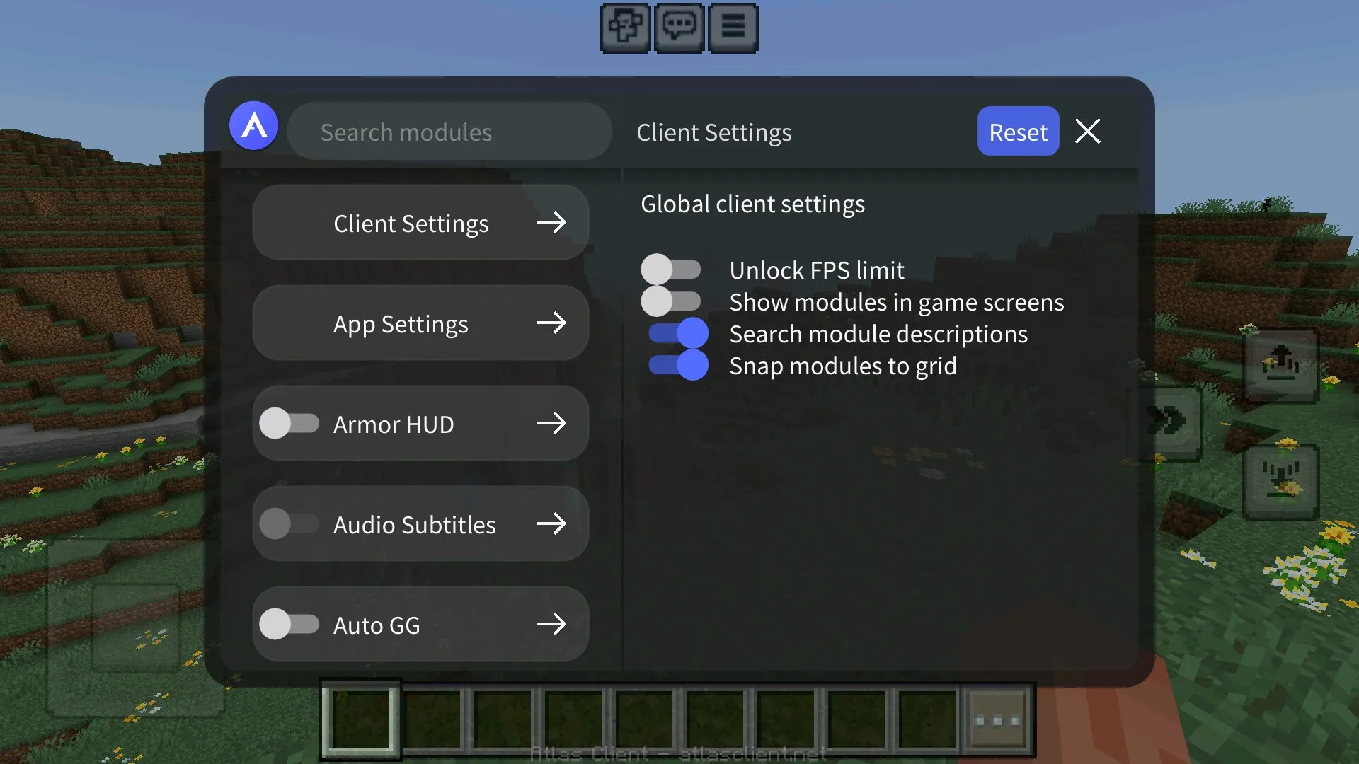 Settings from client atlas from Minecraft PE