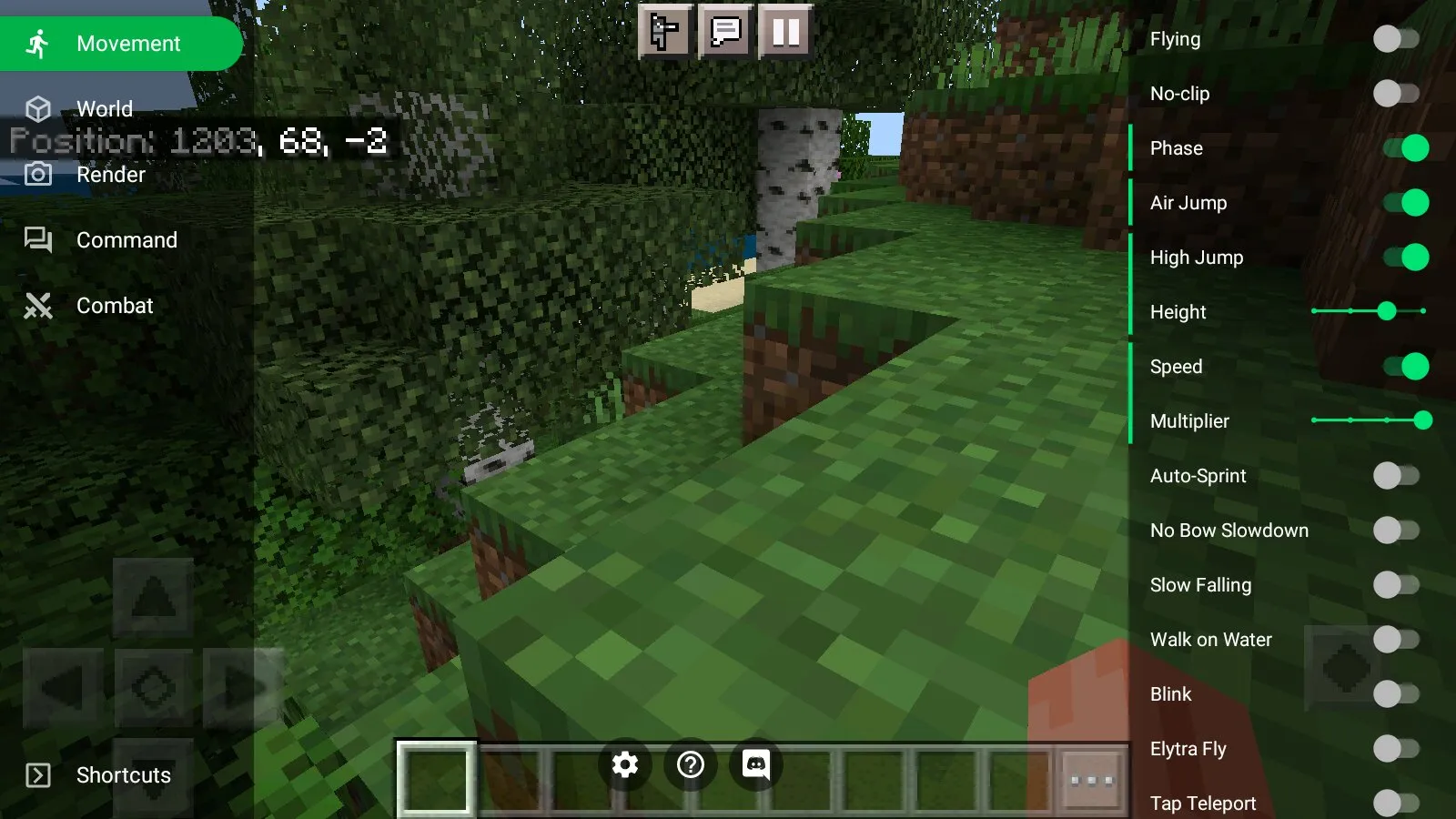 Turning on from cheat toolbox from Minecraft PE 1.21