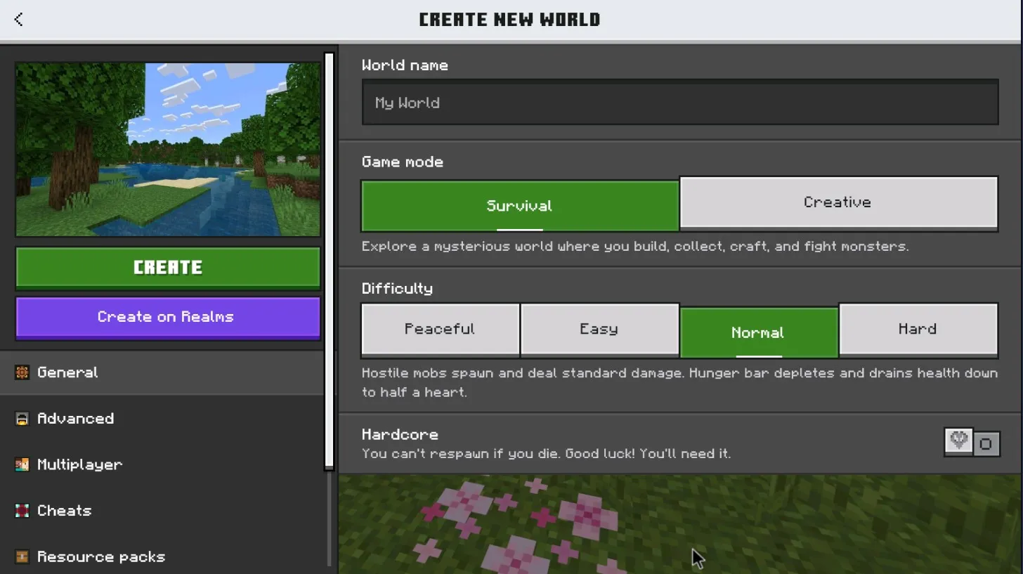 Minecraft 26.20 apk create new world
